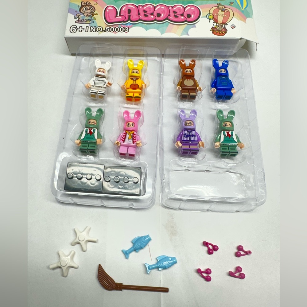 Labobo Bunny Figure Set 8pcs Colorful Rabbit Minifigures Toy Set w/ Box New - Picture 3 of 6